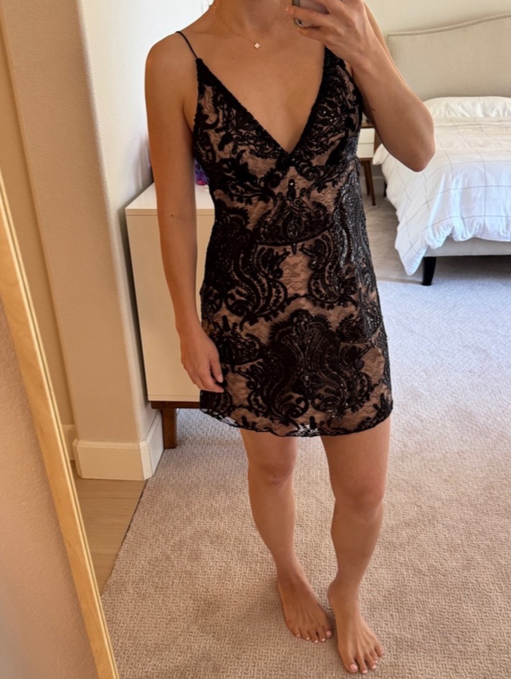 Free People Floral Lace Mini Dress Black Size Small Like New